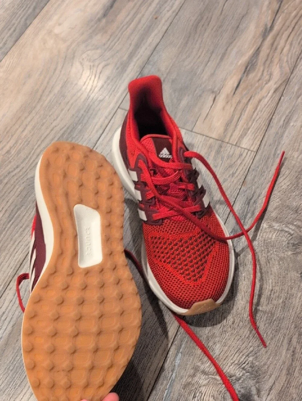 adidas Red Mesh Runner with White Stripes